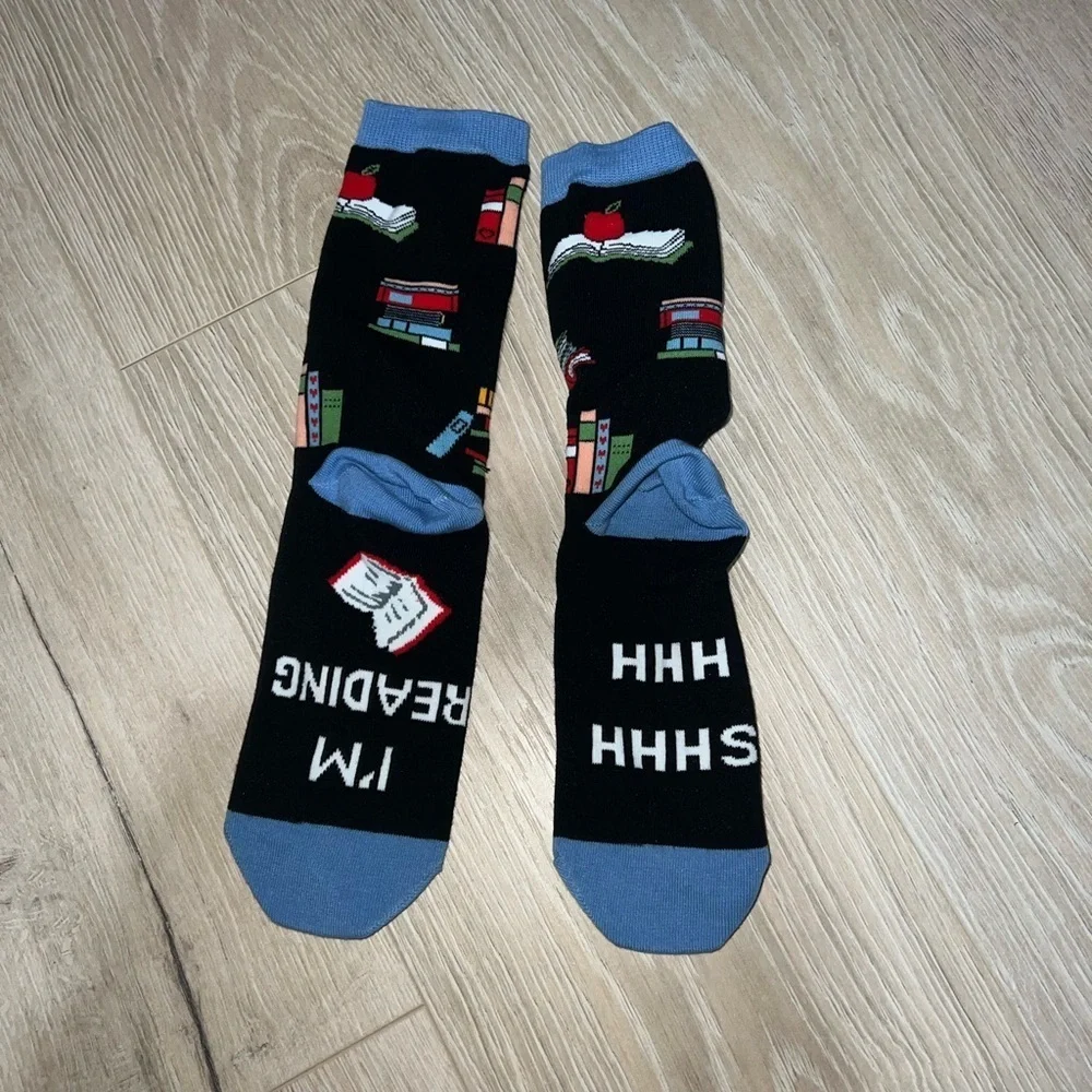 Book-Themed Black and Blue Socks New black and sky blue socks SHH SHH Im reading
